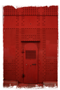 International Orange, Golden Gate: riveted steel service door in red-orange at the base of the Golden Gate Bridge, fine art photography print by adelavega